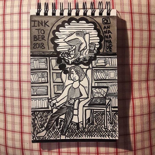 HonestOctober's tweet image. From @annanamalovala
・・・
Day 12 of #inktober ✒ Based on a true story when I felt like a pregnant 🐋 after devouring almost an entire pizza in one go and then just sat still for a long time, reconsidering my lifestyle choices. #pmsproblems 😶

#whal… ift.tt/2AgWKty