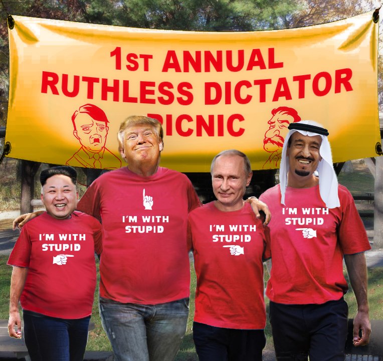 ArtAndResponse's tweet image. Trump let&apos;s his buddies Sallly, Vlad and Little Rocketman literally get away with murder because they are his idols. #marchtosavedemocracy #KingSalman #SaudiArabia