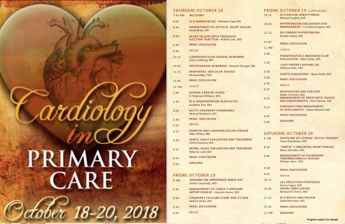Great #CVD talks from <a href="/EmoryDeptofMed/">Emory Department of Medicine</a> <a href="/emoryheart/">Emory Cardiology</a> from <a href="/wellsbryanj/">Bryan Wells</a> <a href="/jonathankimmd/">Jonathan Kim, MD, MSc, FACC, FAHA</a> <a href="/DoctorRTC/">Robert Cole</a> <a href="/LevitLab/">Rebecca Levit</a> <a href="/FaisalMMerchant/">Faisal Merchant</a> <a href="/melchami99/">Mikhael El-Chami</a> <a href="/alexiscutchins/">Alexis Cutchins, MD</a> <a href="/cgongoramd/">M. Carolina Gongora</a> <a href="/gina_lundberg/">Gina Lundberg MD FACC FAHA</a> <a href="/NanetteWenger/">Nanette Wenger</a>