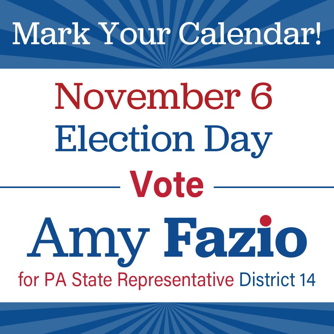 AmyFazio4PA's tweet photo. Save the date!  Are you planning to #volunteer at the polls Nov 6 for #Pennsylvania general election?  Make sure you request off work to make the biggest impact for your candidate. PS - #AmyFazio4PA is still looking for volunteers to fill a few slots that day.  Send DM! https://t.co/4xkTciLMPN