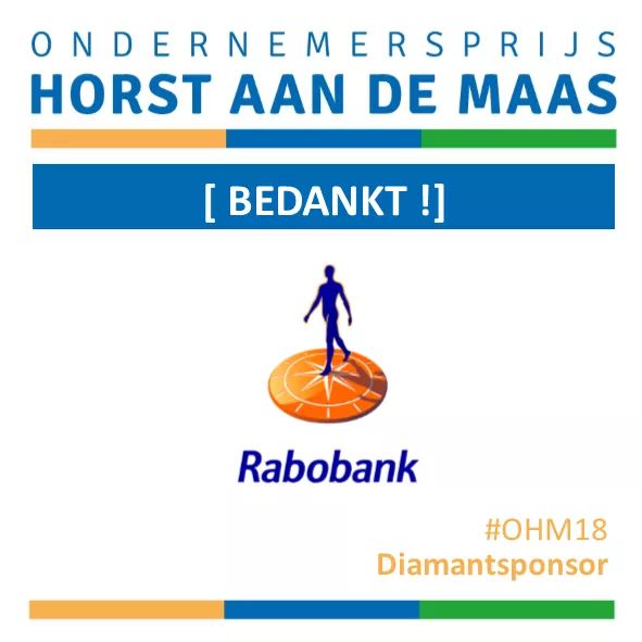 Ondernemerprijs's tweet photo. Dank aan trouwe diamantaponsor @RaboHorstVenray ! Mede dankzij jullie kunnen we dit mooie event jaarlijks organiseren.
#ohm18 #bedanktsponsoren https://t.co/yhLtjVmSZv