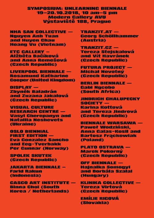 @warsawbiennale na międzynarodowym sympozjum Unlearning Biennale w Pradze, obok @berlinbiennale @Biennial @jakartabiennale i innych krytycznych festiwali/wydarzeń o charakterze biennale. Prezentacja @WodzinskiPawel Anna Galas-Kosil @bartek_frack w sobotę 20.10 o godz. 10:00