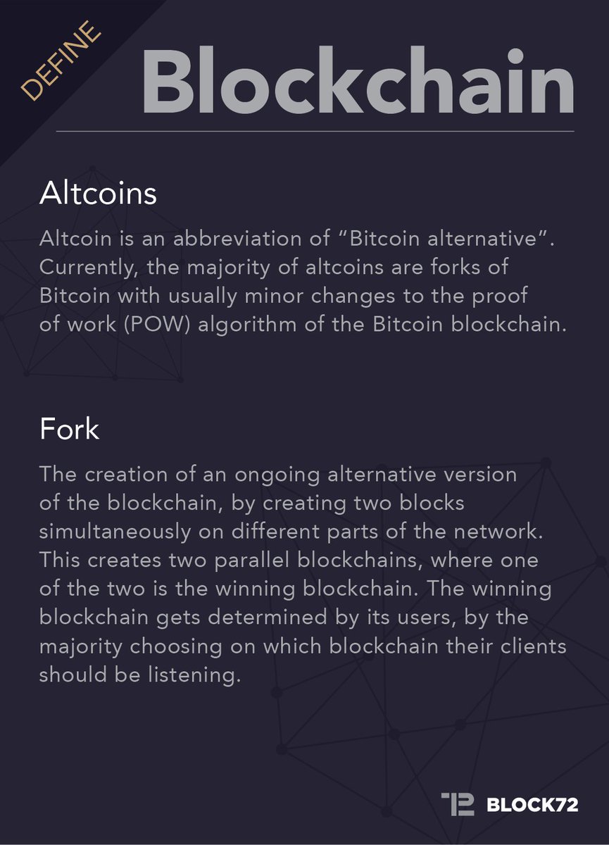 OfficialBlock72's tweet photo. This week's #Block72Define is here ❗️
Lets talk #Altcoins and #Forks. Both very important concepts to understand if you want to learn more about #crypto and #blockchain 🧐
Below ⬇️ are simple definitions which are definitely a good #start
#Block72 #BlockchainEducation https://t.co/ePqw4iuPOj