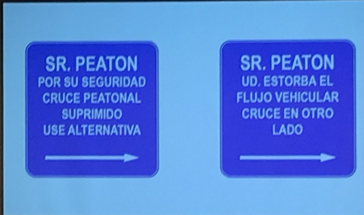 Durante II Conferencia de las Ciudades <a href="/bicivilizate/">Diseño y Experiencia Urbana</a> comparte la importancia de hacer una ciudad para las personas, acá algunas de las señalizaciones que se ven en #Santiago reflejo de que la prioridad está aún en el flujo vehicular #CiudadesALC #CiudadesCaminables
