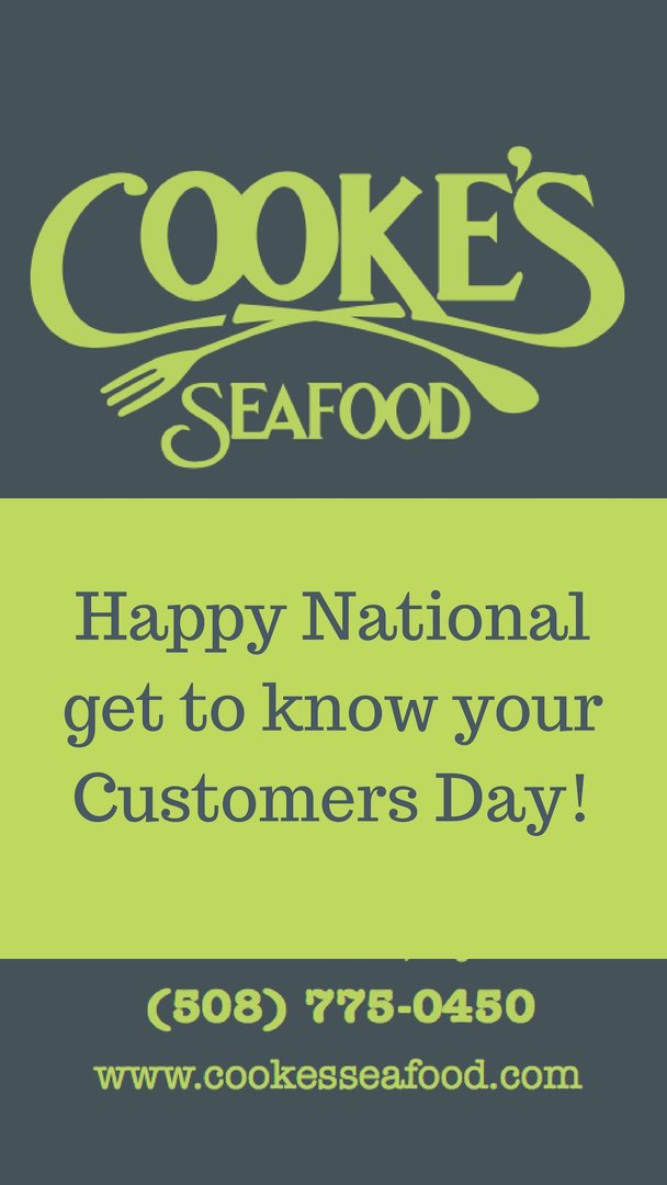 Today is #NationalGetToKnowYourCustomersDay! Tweet us what your favorite #CookesHyannis order is! #CapeCod #Seafood #CustomerLove 💚 🖤