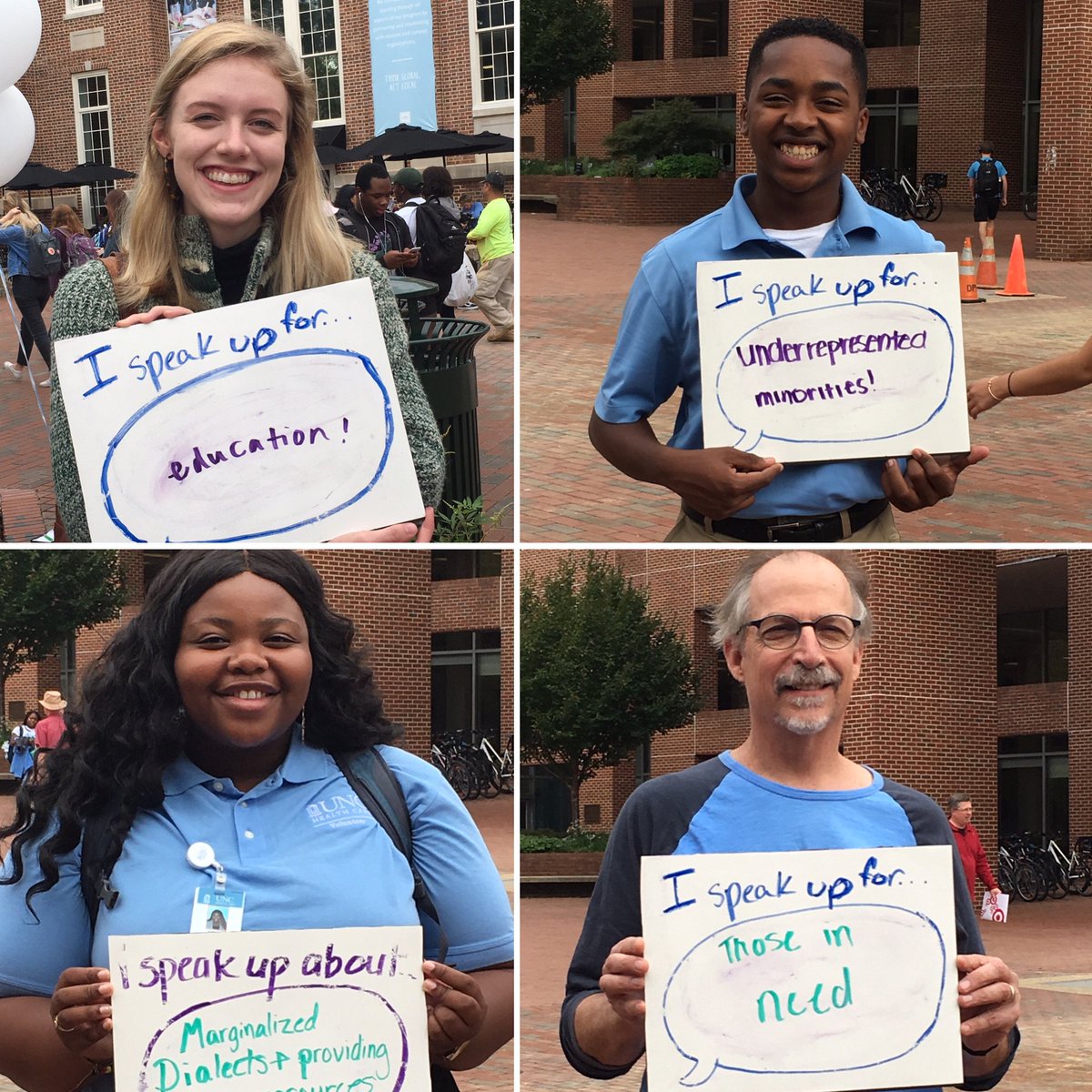 unc_integrity's tweet photo. For #GlobalEthicsDay2018, we asked members of the #UNC Community what they #SpeakUp for. Here's what they had to say.
https://t.co/lr1JemuIU3
Visit https://t.co/fZfnV3C41T to learn more!
#EthicsatUNC #GDTBATH https://t.co/wkupCgUqbf
