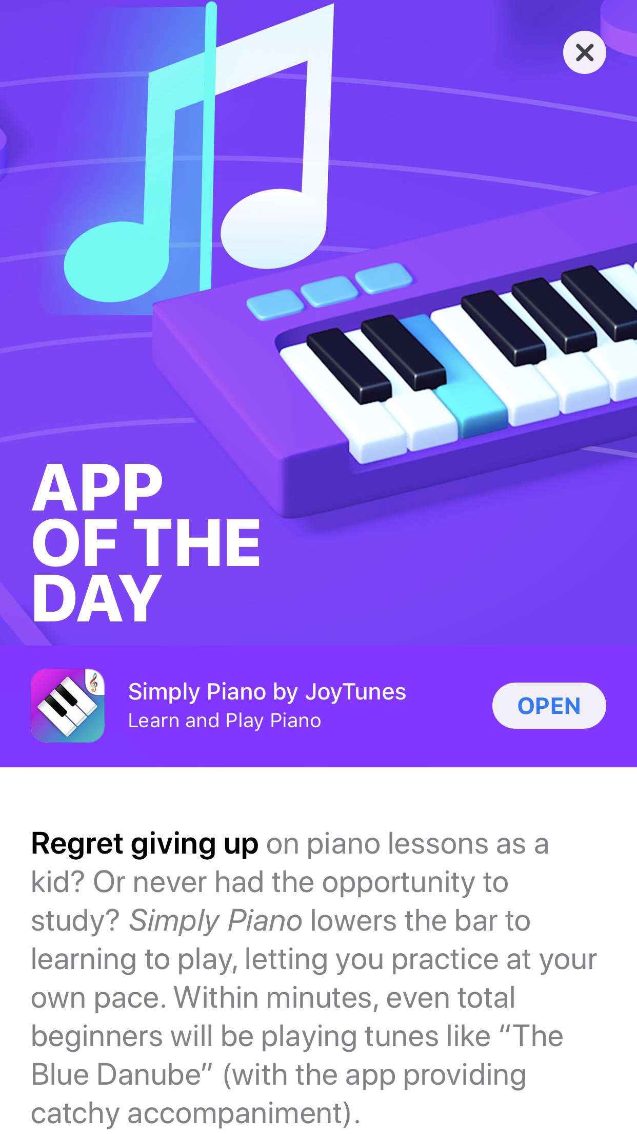 Aplicativo para aprender piano -> Simply Piano