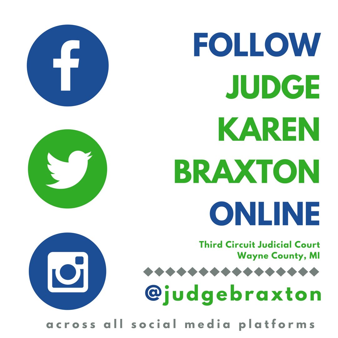 JudgeBraxton's tweet photo. Don’t miss out! Keep up with Judge Braxton across social media! Follow @judgebraxton on Facebook, Instagram &amp; Twitter!

For quick links, visit:  https://t.co/76GB3fcnzS ~Team JKB

#Braxton2018 #JudgeBraxton #JudgeKarenBraxton #BeyondTheBench #WayneCountyCourthouse https://t.co/wW7bTtPseY