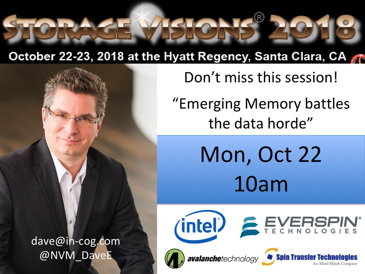 Get yourself to Storage Visions on Monday, and hear from <a href="/intel/">Intel</a> <a href="/EverspinTech/">Everspin Technologies</a> <a href="/spintransfer/">Spin Transfer</a> <a href="/FollowAvalanche/">Avalanche Technology</a> discuss 3DXP and MRAM acceleration of storage! storagevisions.com