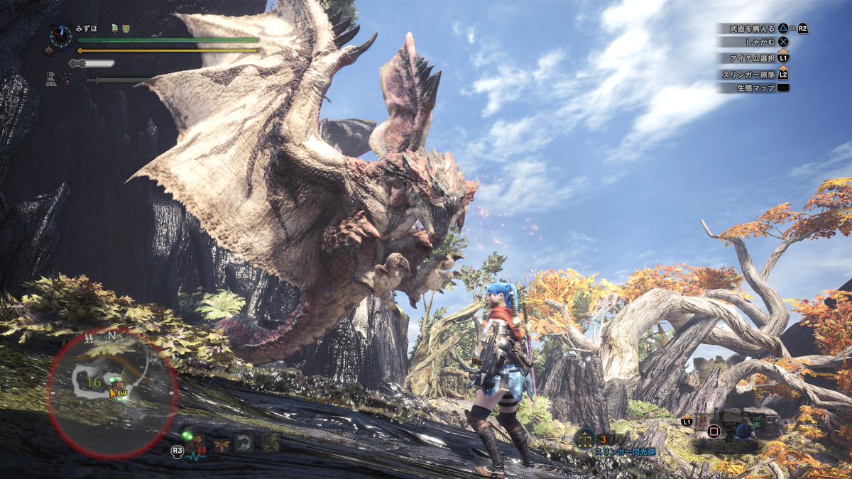 트위터의 塚本瑞穂 もっちー 님 火竜 リオレウス 飛竜種 空の王者 と呼称され 畏れられる飛竜 雌火竜と共に巣を中心とした広いテリトリーを形成し 空から監視している 侵入者にはモンスターであろうと容赦なく 優れた飛行能力で上空から急降下し 毒を