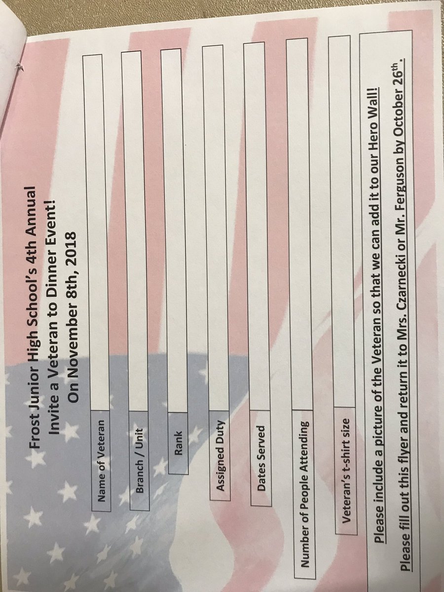 PEFrost3's tweet photo. #TellYourStrong   DO YOU KNOW A VETERAN? please read and come to our “Invite a Veteran to Dinner” here is the info. Please bring your families and fill out the form to RSVP and send it to Frost- attention Joan Czarnecki or send it joanczarnecki@sd54.org https://t.co/qByFpO9yRO