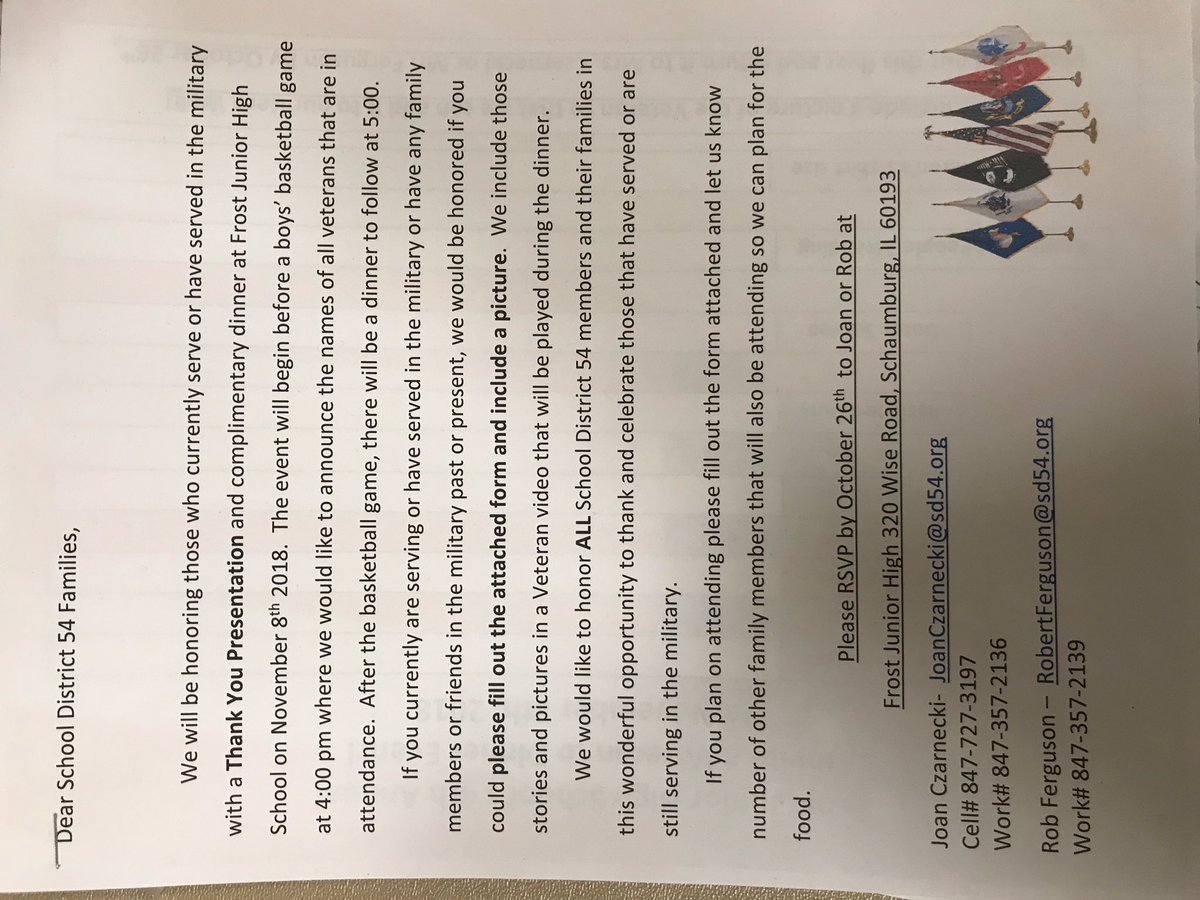 PEFrost3's tweet photo. #TellYourStrong   DO YOU KNOW A VETERAN? please read and come to our “Invite a Veteran to Dinner” here is the info. Please bring your families and fill out the form to RSVP and send it to Frost- attention Joan Czarnecki or send it joanczarnecki@sd54.org https://t.co/qByFpO9yRO