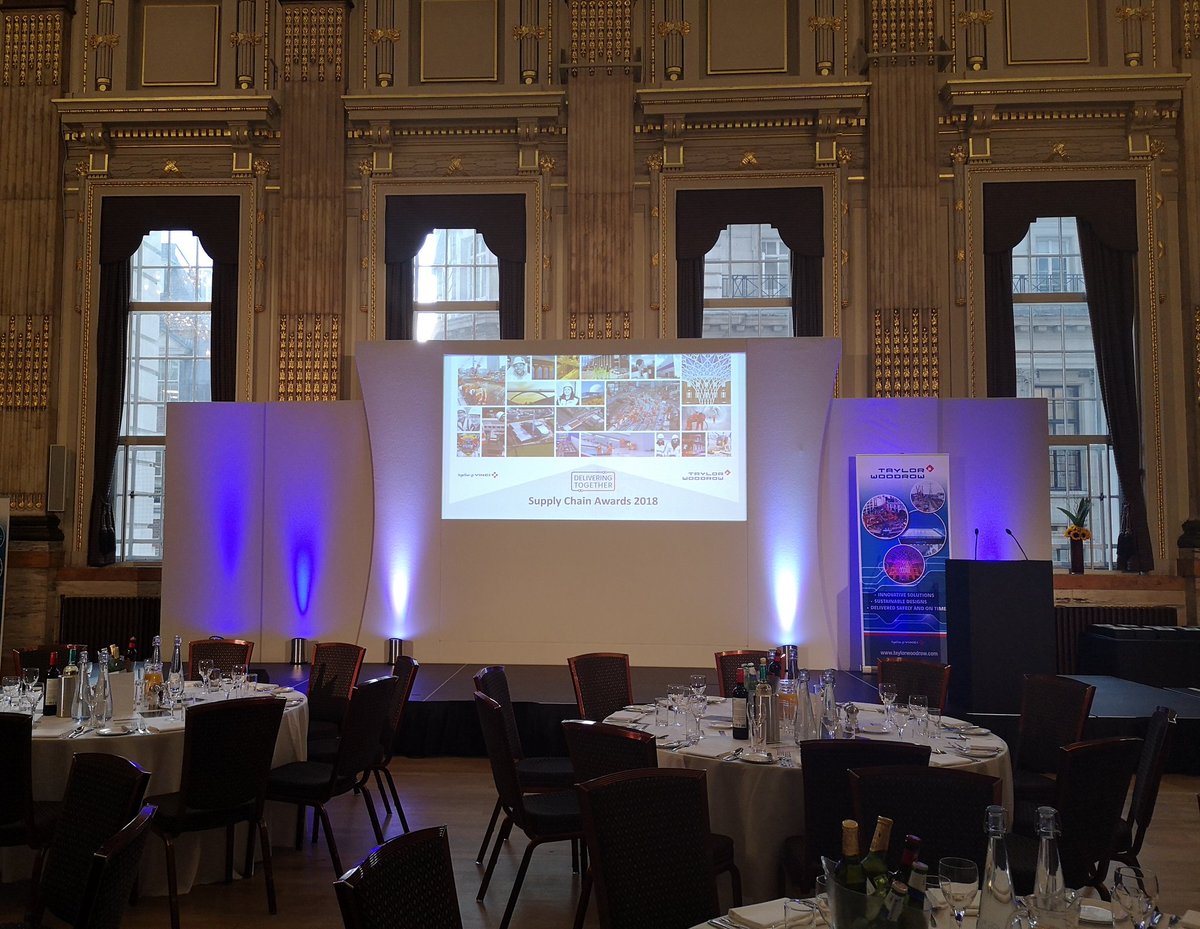 TaylorWoodrow1's tweet photo. We're all set up ready for the awards here at the @ICELondonG_S. Stage is looking great and we look forward to inviting the winners up later this evening #TWSCA18 https://t.co/JKTHcq8D8h