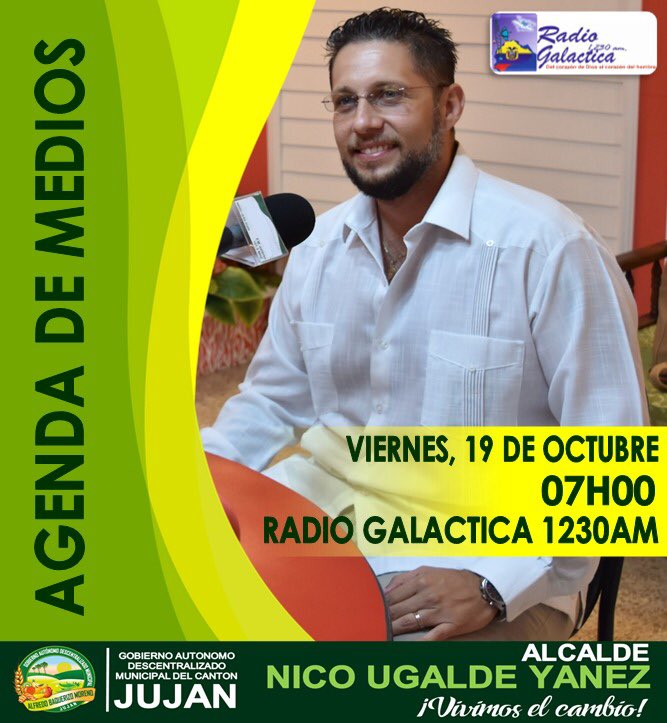nicougaldeyanez's tweet photo. Mañana estaré en Radio Galáctica 1230 AM, a las 07h00, abordaré temas como la construcción del sistema de agua potable en la cabecera cantonal, el remodelado parque central con el que ahora cuenta Jujan, entre otros temas de coyuntura. https://t.co/zOs9ueKyvK