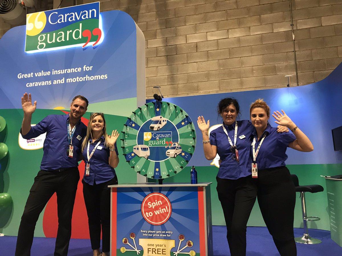caravanguard's tweet photo. It’s the end of day 3 at the Motorhome & Caravan Show. Here’s the 1st half of Team CG signing out after a great few days. A new team will be back on Stand 19-01 tomorrow + over the weekend. We hope to let many more people have a go at spinning our wheel of fortune! #caravanguard https://t.co/d23mEpPNTI
