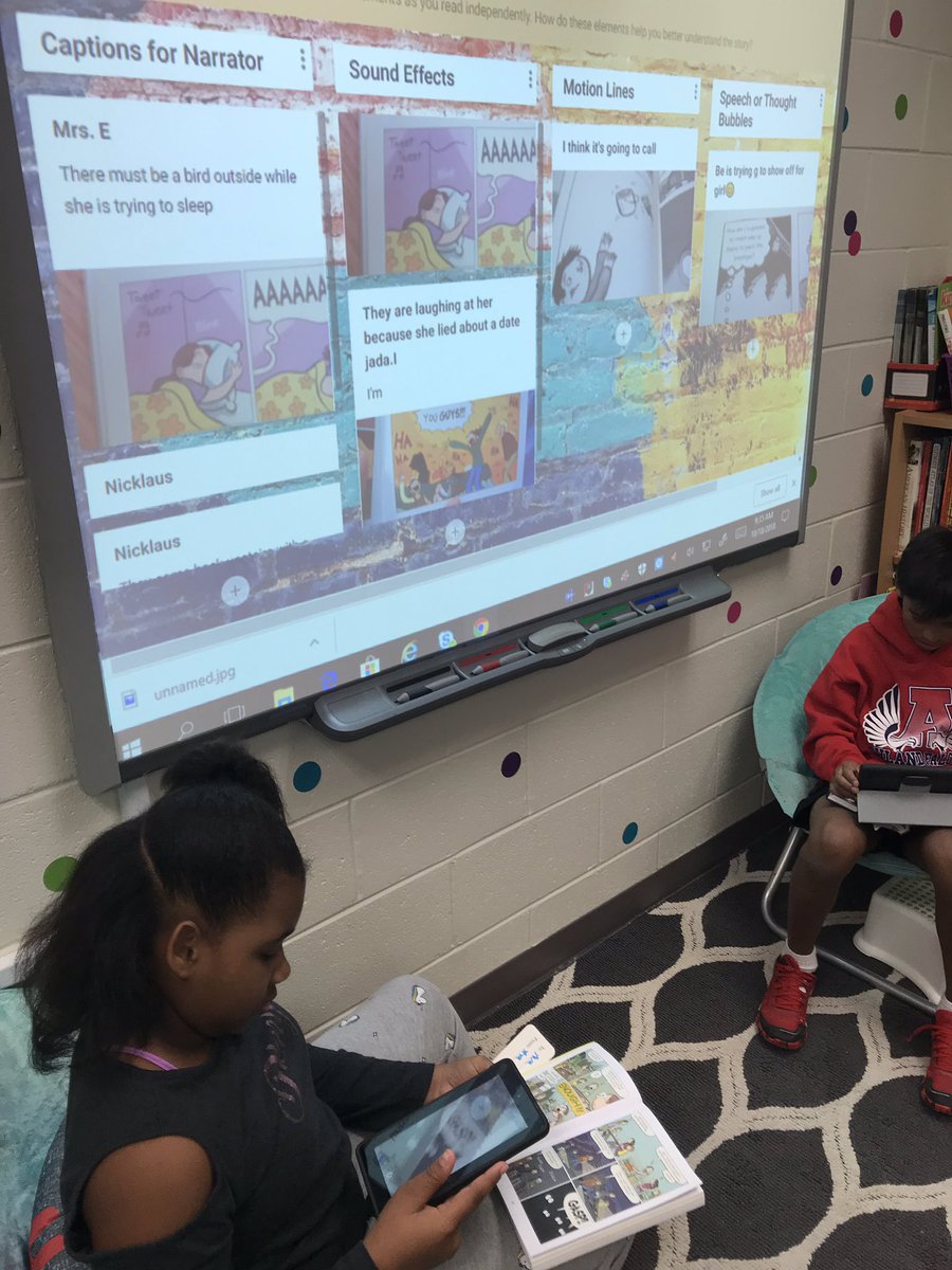 Using <a href="/padlet/">Padlet</a> to find elements of graphic novels and explain how they help us better understand the story. #AshlandSOAR @katie_strole