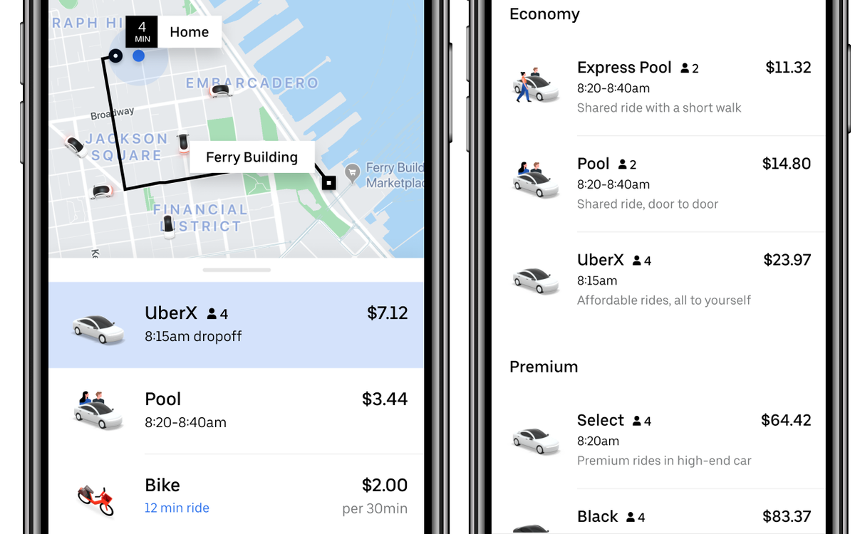 JoshConstine's tweet photo. Uber just redesigned its homescreen to conxtually recommend bikes and other vehicles depending on your trip length &amp; destination https://t.co/jK9ABgEnr4 tip @techmeme https://t.co/nVvF2tmGbO
