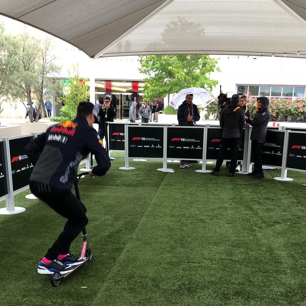 MercedesAMGF1's tweet photo. That moment when @danielricciardo pinches your scooter... 😱😱😱

#USGP 🇺🇸 #F1 https://t.co/W42yWlCFgh