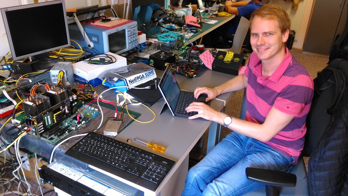 liberouter's tweet photo. Ph.D. candidate Andreas Oeldemann from @TU_Muenchen is visiting our labs  at @FIT_VUT. We are helping him to test his #OpenSource #FPGA based  #10GbE #network tester from #FPL2018 and discussing further cooperation  options. https://t.co/Unj1qjFVAD https://t.co/NTaWA3xON3
