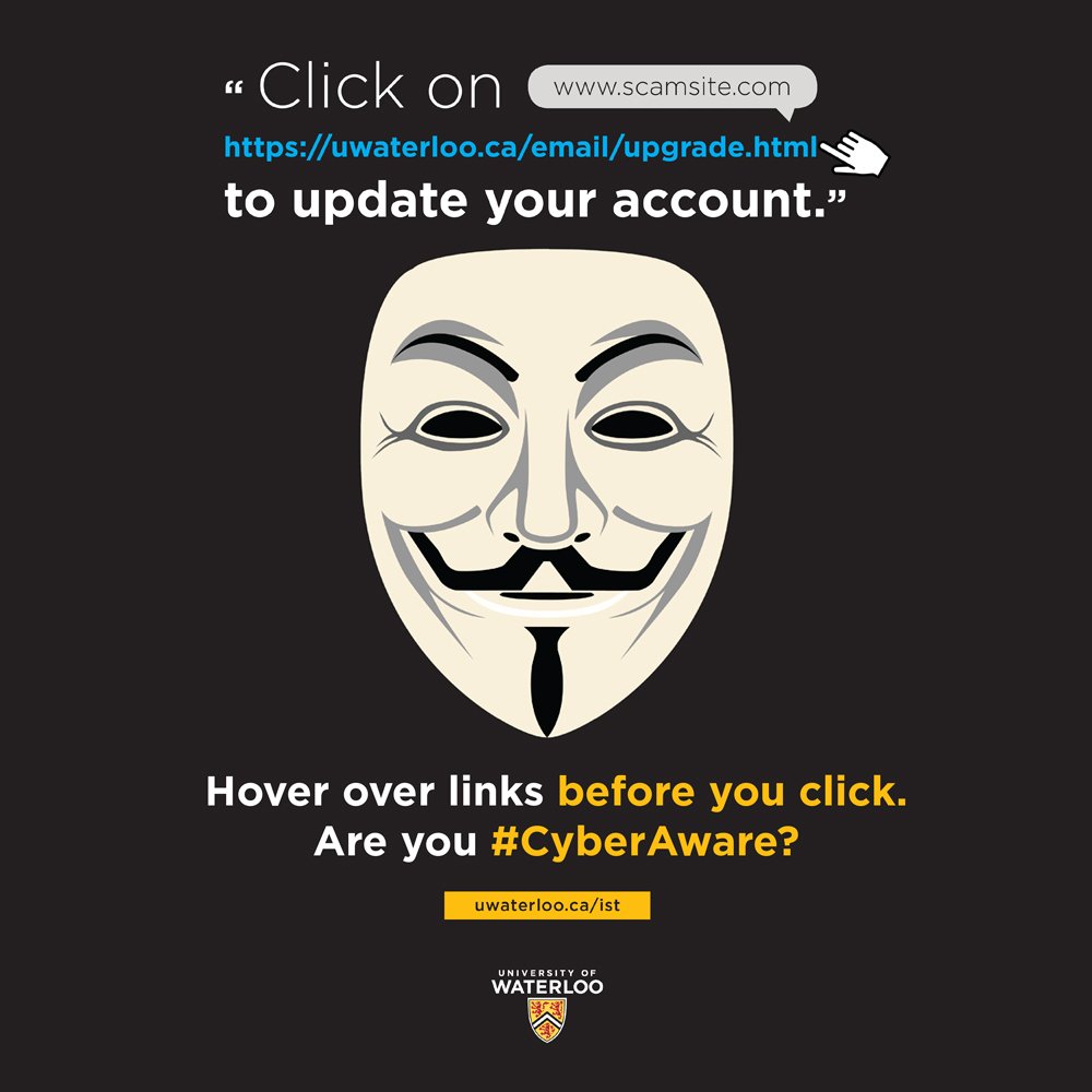 UWaterloo_IT's tweet image. Hover over links to reveal the real URL. They are not always what they claim to be. #CSAM #cybersecurity