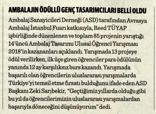 ambalajsanayi's tweet photo. DÜNYA GAZETESİ-Ambalajın Ödüllü Genç Tasarımcıları Belli Oldu / 02.11.2018 #ambalaj #yarışma #tasarım #fuar #packagingfair18 @ambalajsanayi https://t.co/twrfvShK2u