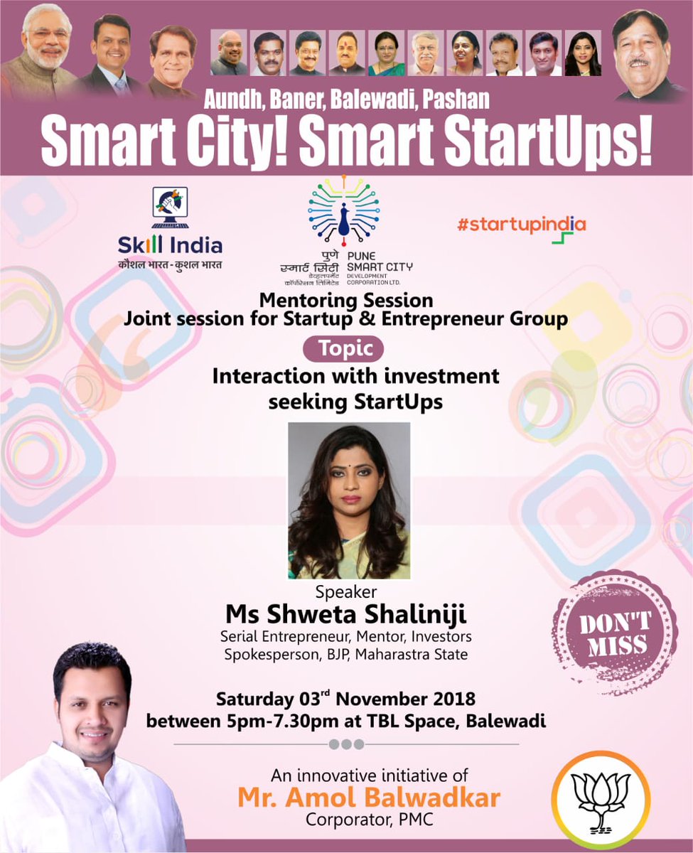 TAYS4Business's tweet image. TBL Space, TAYS4Buiness n CoBiz Presents 
#SmartCity! #SmartStartUps! Mentoring Session  
Agenda-Interaction with investment seeking StartUps
 #Networking with #Startup&apos;s #founders 
 Information About National #Entrepreurship  Awards 2018
 More detais call us on -9975800600