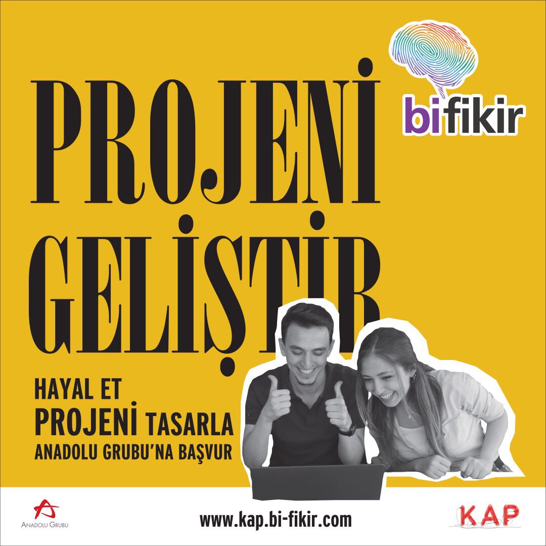 Anadolu Grubu, hayallerinin peşinden giden, denemekten asla vazgeçmeyen ve yaratıcılığına güvenen üniversite öğrencilerini arıyor! İster bireysel, ister takım olarak projeni geliştirip Bi-Fikir yarışmasına başvurabilirsin. Detaylı bilgi için; kap.bi-fikir.com