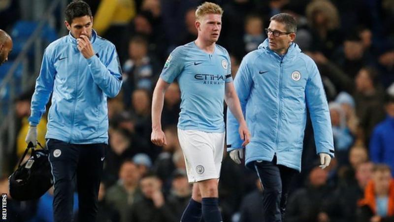 "We don't know if it's nothing or if it's something serious"

Pep Guardiola isn't sure about the extent of the injury to Kevin De Bruyne, who limps off in #ManCity's 2-0 win over Fulham.

👉 More: bbc.in/2AGkGqu