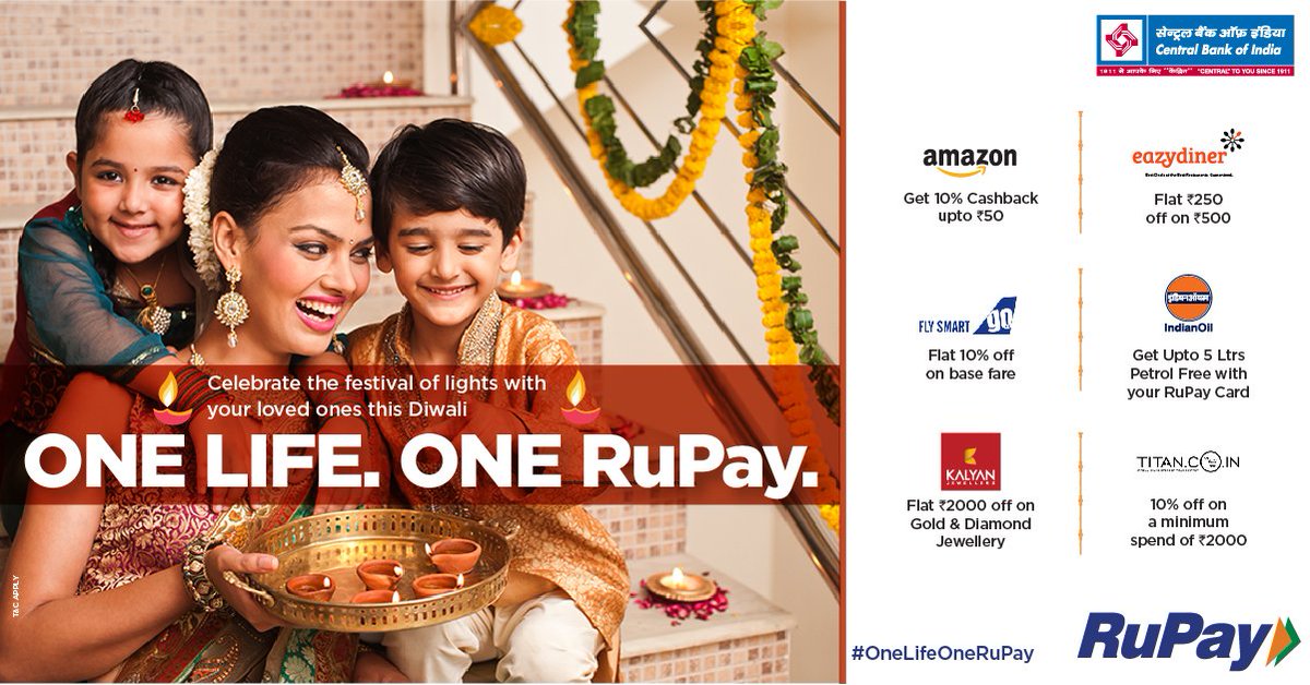 centralbank_in's tweet image. Celebrate the festival of lights with your loved ones this Diwali - #OneLifeOneRuPay.
Avail attractive Shopping offers on Rupay Card.
@RuPay_npci