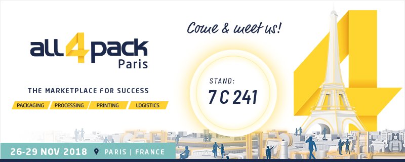 From 26 - 29 November 2018 we will be present at <a href="/ALL4PACK/">ALLFORPACK EMBALLAGE PARIS</a> . Make sure to mark your calendar and visit us at stand 7 C 241 in Paris! Please visit our website for more information or free tickets. bit.ly/2OkECCB #ALL4PACK
