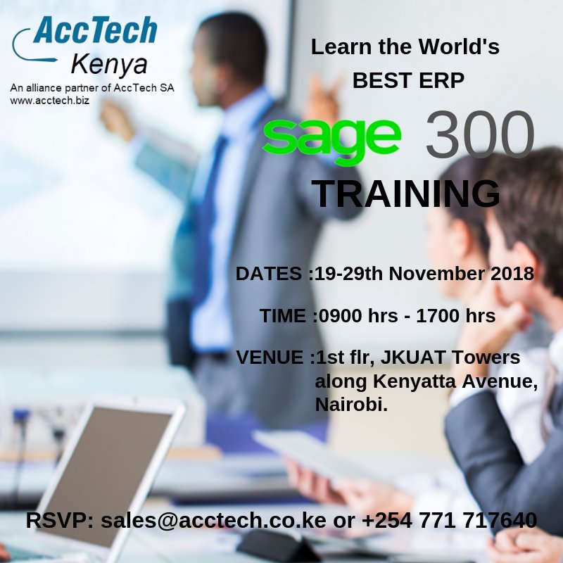 ComputerprideB's tweet image. Whether you are at the beginner or administrator level with @Sage 300 #accounting #software, you stand to benefit from #training with @Acctech Kenya.
Early bird registration now applies
#BeSageBuildOn