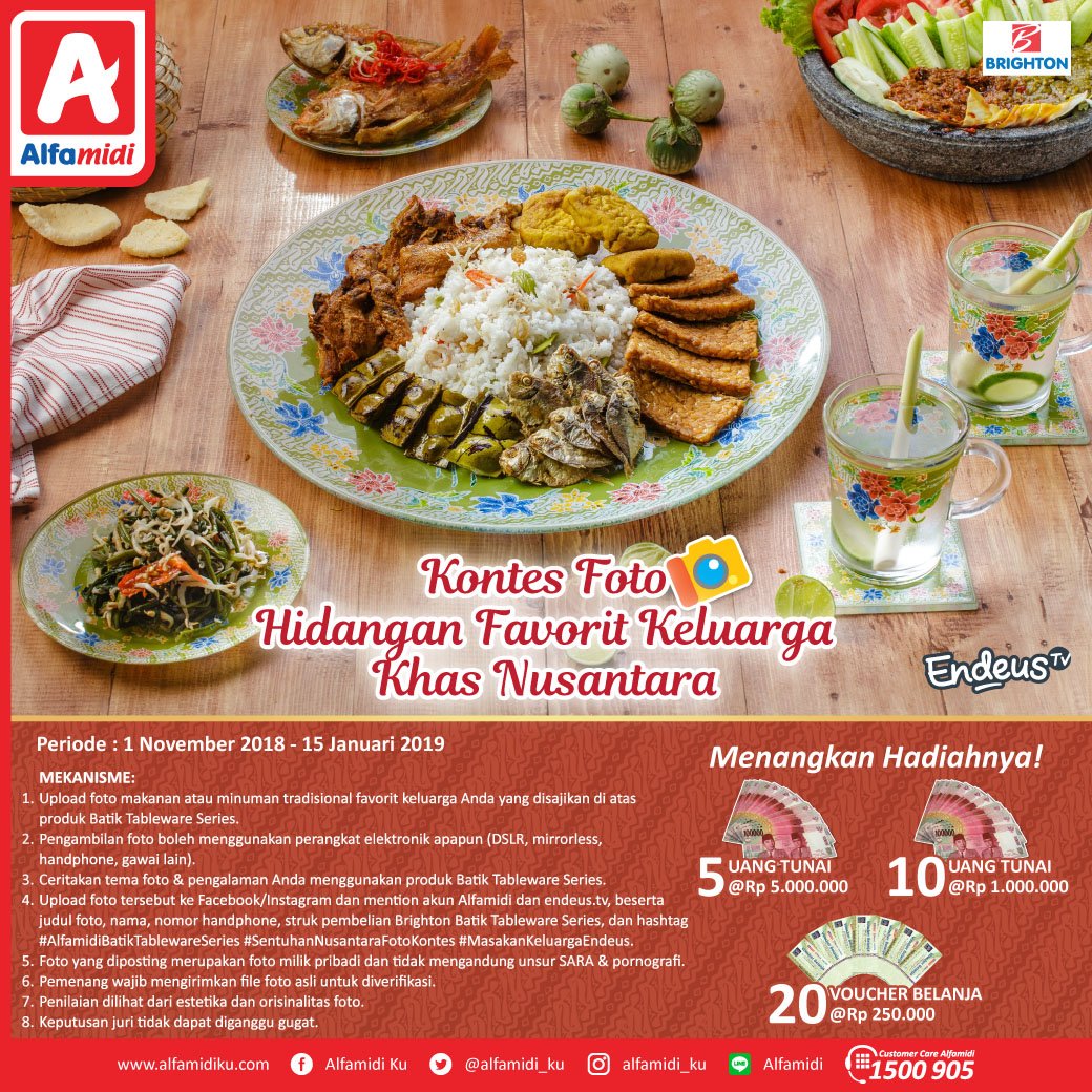 Share yuk makanan nusantara favorit keluarga kamu dengan ikutan kontes foto Hidangan Favorit Keluarga Khas Nusantara ini. Menangkan hadiah uang tunai jutaan rupiah dari <a href="/alfamidi_ku/">Alfamidi Ku</a> #AlfamidiBatikTablewareSeries #SentuhanNusantaraFotoKontes #Alfamidi