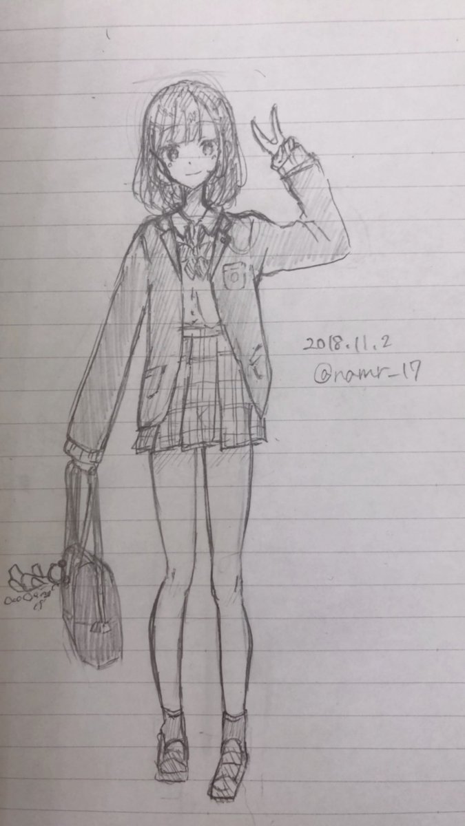 U 24日目 安定のアナログ 短時間ですぐ描けるのがいいところ 1日1絵 イラスト 女の子 制服 オリジナル T Co Gdo1fsuftd Twitter