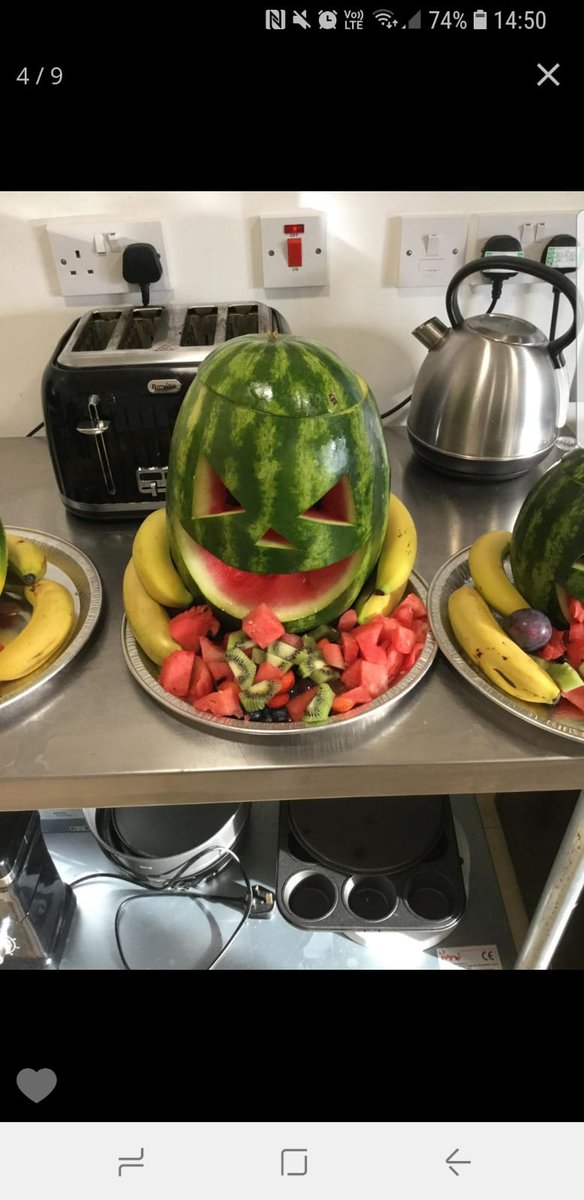 Better late than never 🎃 Here's one of our Spooky Halloween Fruit Watermelons for the children <a href="/EvoCCShadsworth/">Evolution Childcare</a> I love finding new ways to get them eating more fruit 🎃 #Halloween #fruit #nursery #healthy #creative