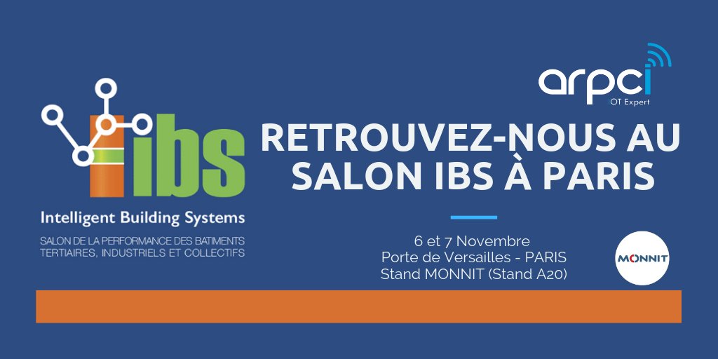 ARPCI_IoT's tweet image. ARPCI vous donne rendez-vous au salon @IBSevent sur le stand A20 en compagnie de @monnitsensors les 6 et 7 Novembre à #Paris 📲
Venez nous rencontrer et nous faire part de vos projets 🌐