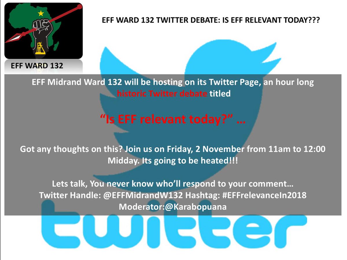 EFFMidrandW132's tweet photo. Join us as we discuss our organisational relevance. What distinguish the party from other political organisation. https://t.co/bVMRV5lVE7