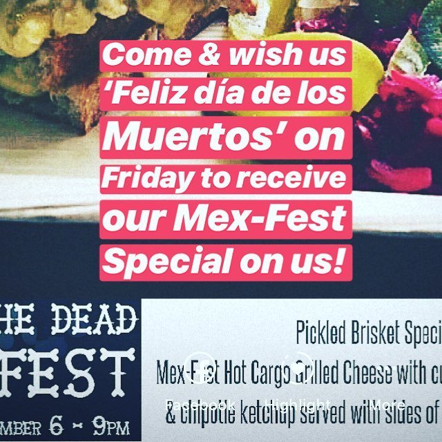 pickledbrisket's tweet photo. Freebie alert! The first two people to wish us Happy Day of the Dead (in Spanish - ‘Feliz día de los Muertos’) on FRIDAY get to have our #MexFest Special on us - Hot Cargo Grilled Cheese with @assemblybakery sourdough, spiced up @bristol_cheese Barbers C… https://t.co/5EU2PPspAd https://t.co/MZiYP5fyEC
