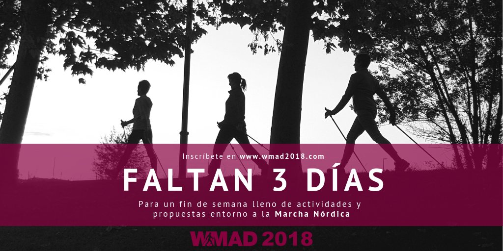 🎉 FALTAN 3 DÍAS 🎉 Para un fin de semana lleno de actividades y propuestas entorno a la #MarchaNórdica 🚶‍♂️🚶‍♀️
➡️ No te pierdas el #WMAD2018, inscríbete en wmad2018.com