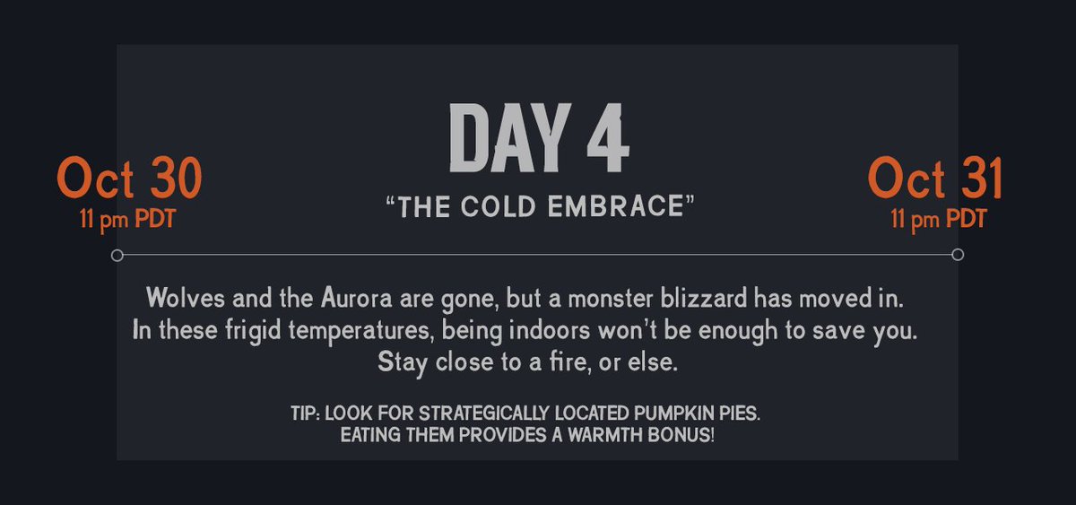 HinterlandGames's tweet image. Day 4 of 4 Days of Night is here. Here's what you need to know to survive "The Cold Embrace". #4DoN #TheLongDark