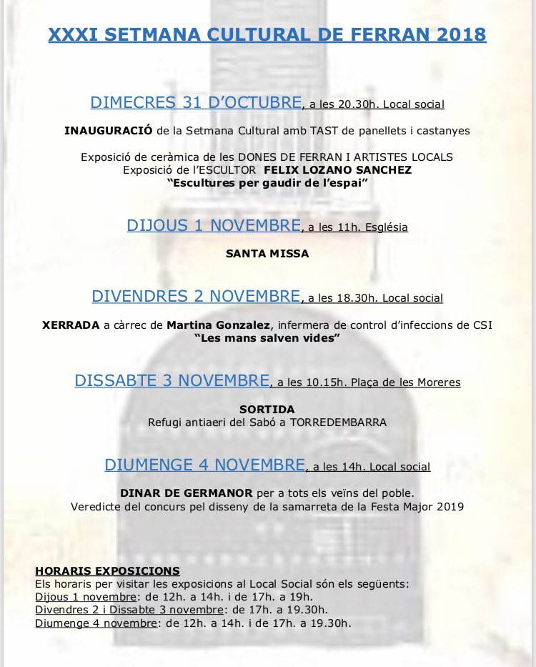 Bon dia veïns! Aquesta setmana val la pena passar per Ferran!