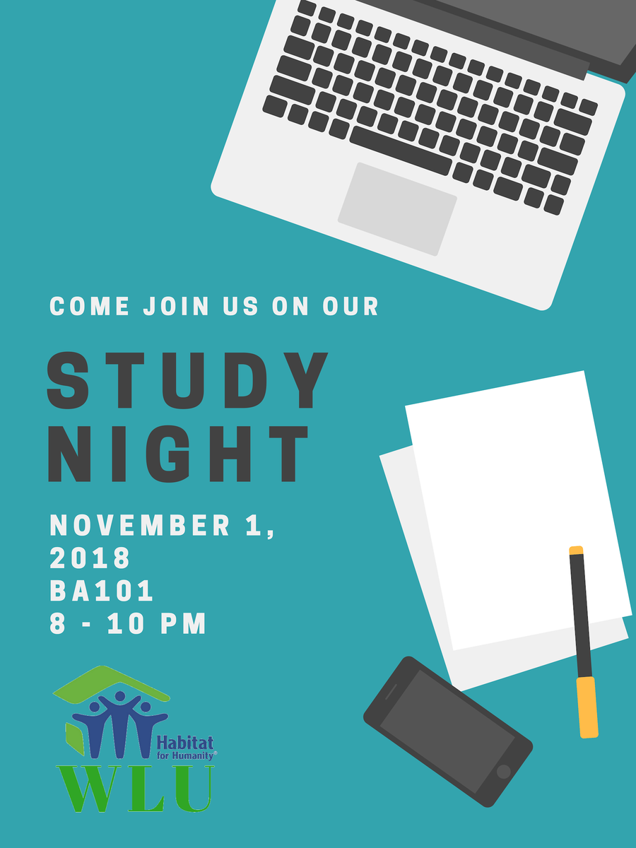 Habby Halloween everyone!

Come hang out and kickstart your midterm season with Habitat! We will be hosting our first ever study night tomorrow (November 1st) at 8-10 pm in BA101

We hope to see you there