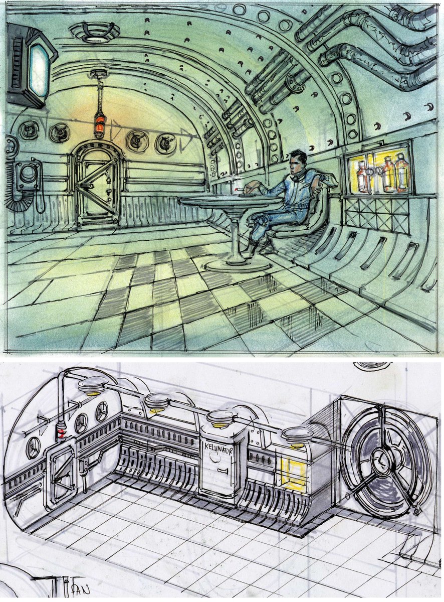 AdamowiczDaily's tweet photo. A few of Adam's vault tunnel concepts. #2 is my favourite. It feels so open and yet claustrophobic. Almost unending. Makes me want to see what lies at the other end of it. #Fallout #Fallout3 #Fallout4 #Fallout76 https://t.co/RlGVYue9RU