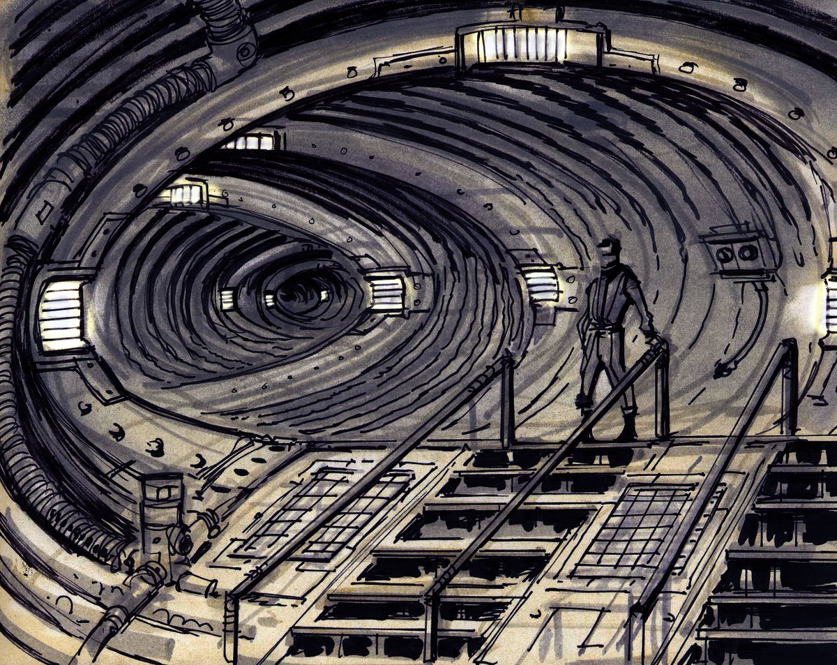 AdamowiczDaily's tweet photo. A few of Adam's vault tunnel concepts. #2 is my favourite. It feels so open and yet claustrophobic. Almost unending. Makes me want to see what lies at the other end of it. #Fallout #Fallout3 #Fallout4 #Fallout76 https://t.co/RlGVYue9RU