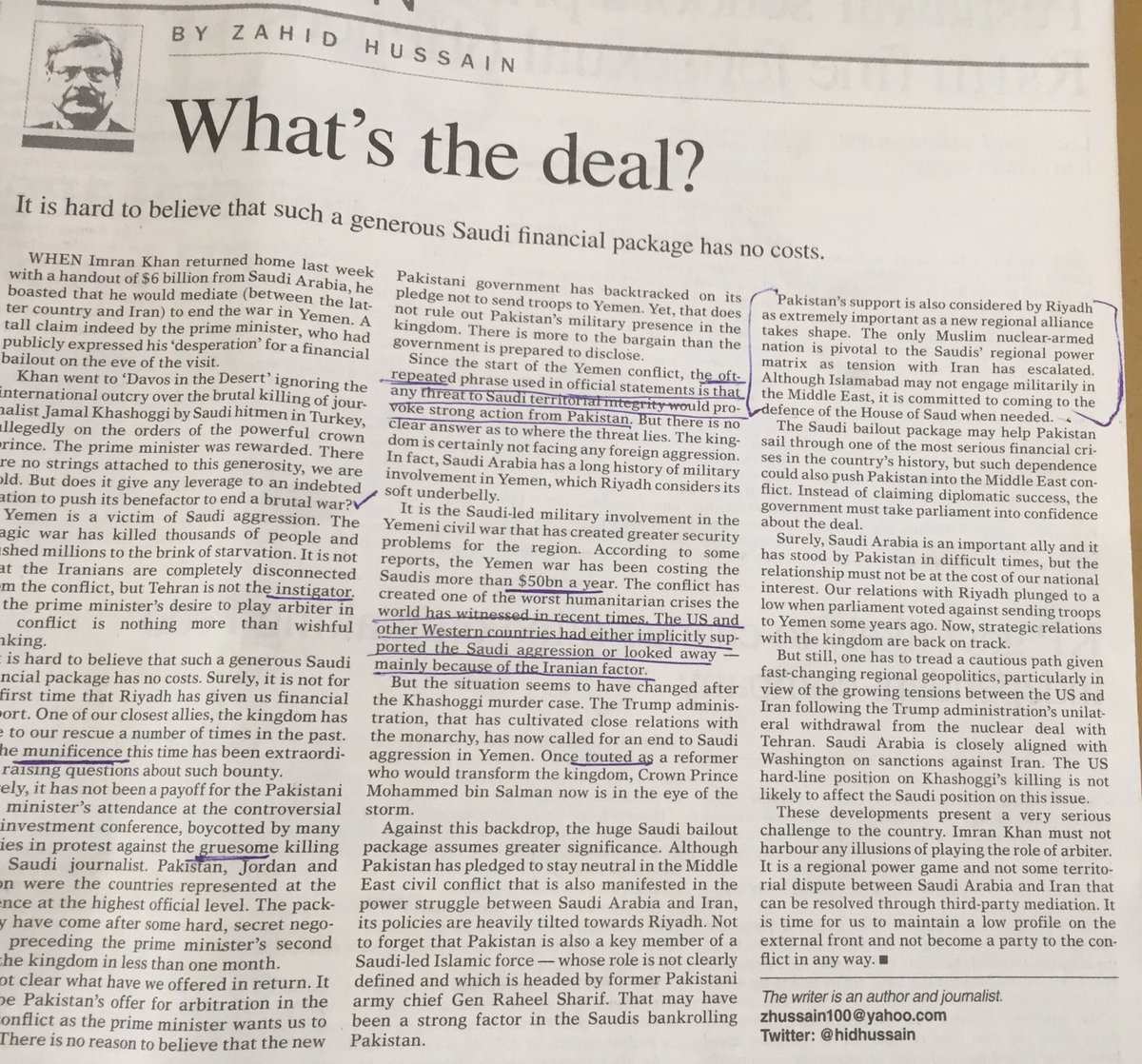 BilalNoorBaloch's tweet photo. @hidhussain made my day. This is a very informative editorial piece. #muchneed #dailydawn #zahidhussain #JamalKashoggi #Saudiiranrift https://t.co/5jqNeJRkEf