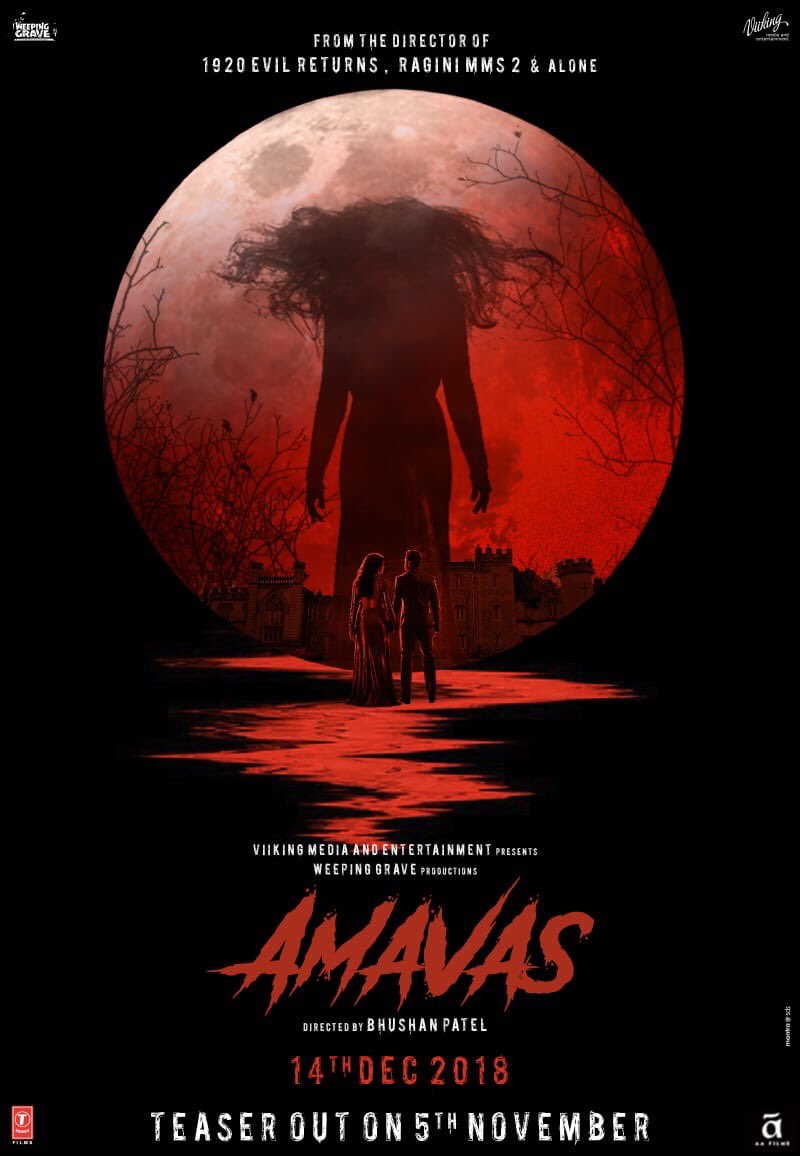 From the director of #1920EvilReturns, #RaginiMMS2 and #Alone...  First look poster of #Amavas... Stars Sachiin Joshi, Vivan Bhathena and Nargis Fakhri... Directed by Bhushan Patel... 14 Dec 2018 release... Teaser out on 5 Nov 2018.