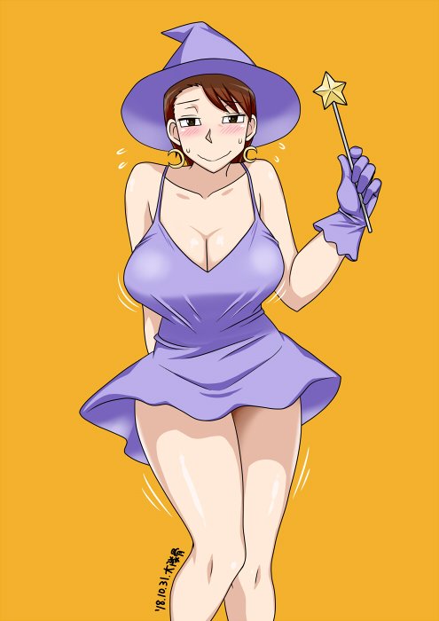 甥にせがまれたので、魔女コスを着てポーズをとってあげる伯母さん(41)を描きました。👻🎃😈 