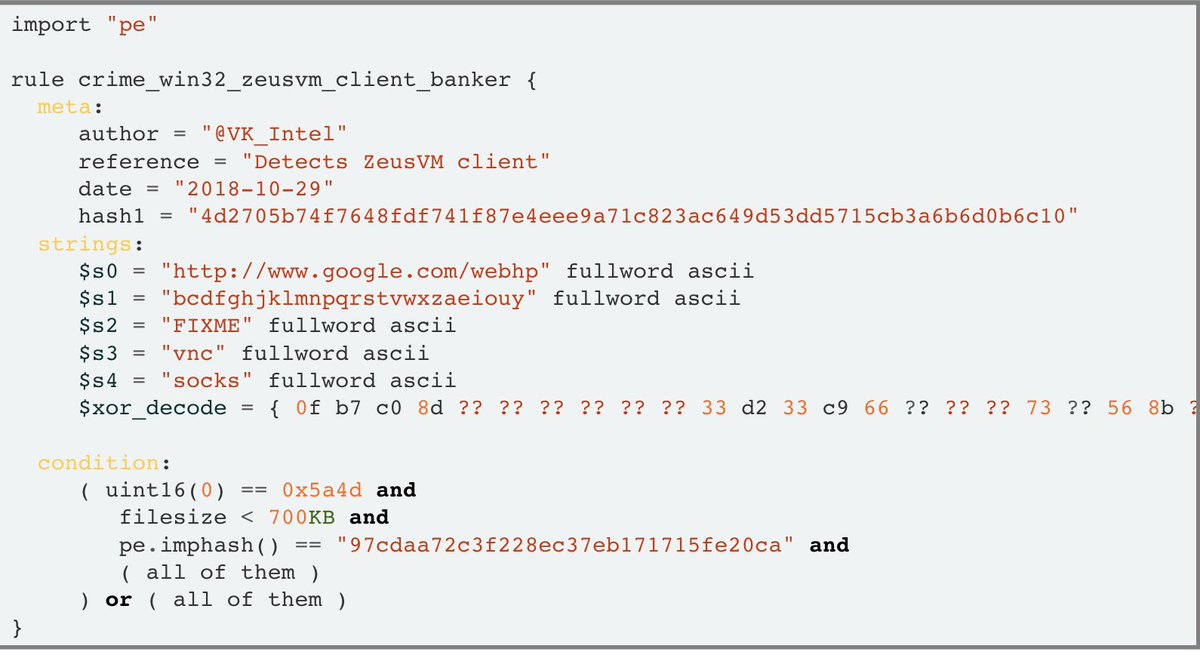 VK_Intel's tweet photo. 10-31-2018: [Technical] Let's Learn: Exploring #ZeusVM Banking #Malware Hooking Engine 🏹 | TlsGetValue &amp; CreateProcessNotifyApi API Hook | ZeusVM vs. Zeus 2.0.8.9 w/ #Diaphora | #Yara ⚔️
Source: https://t.co/wKJXbxa1qc https://t.co/bZo5MrsGbe