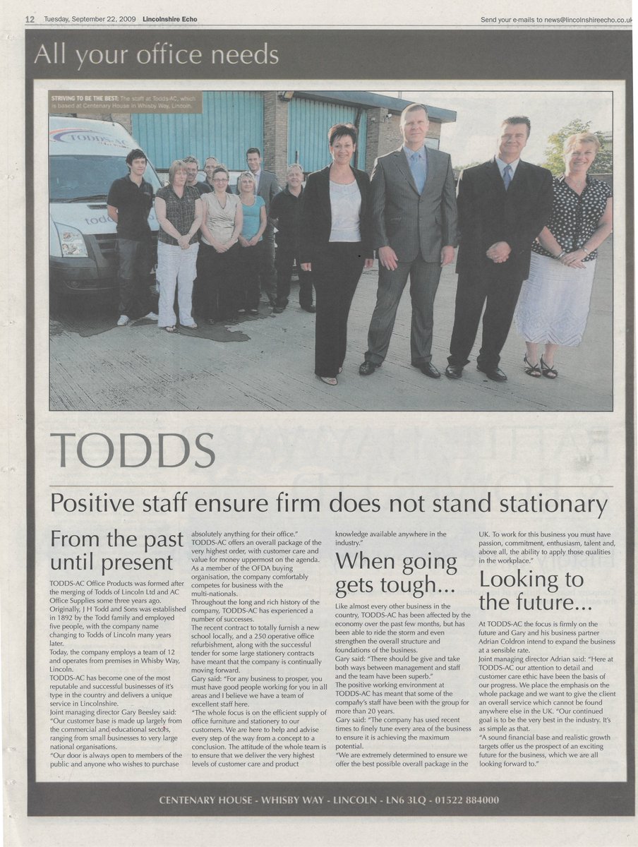 TeamTodds's tweet photo. Feeling nostalgic today after digging out these old newspaper articles from our archives π Its hard to believe TODDS will be 127 years old in 2019! #100yearsofbusiness #lincolnshireecho #lincsconnect https://t.co/AEyNixRFkn