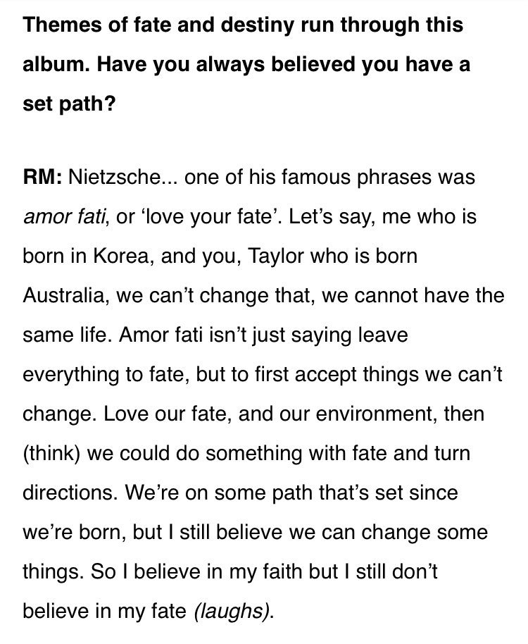 oh an extra tidbit!!! this technically isn't bts x epik high interacting, but more of some of their thoughts intersecting. joon in an interview once talked about "amor fati" and his strive to live by this, which is something epik high explores in their song of the same phrase
