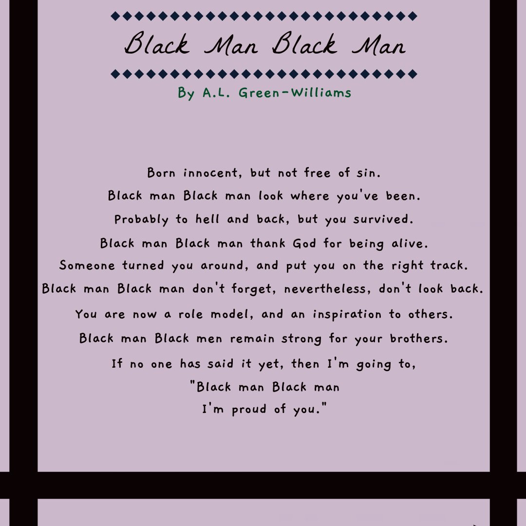 'Born innocent, but not free of sin.
Black man Black man look where you've been.'

'Black Man Black Man' by A.L. Green-Williams

Enjoy some beautifully composed lines of poetry! Grab a copy of 'Love’s Fabric Woven Together' today! amzn.to/2OQBdA2

#BlackManBlackMan